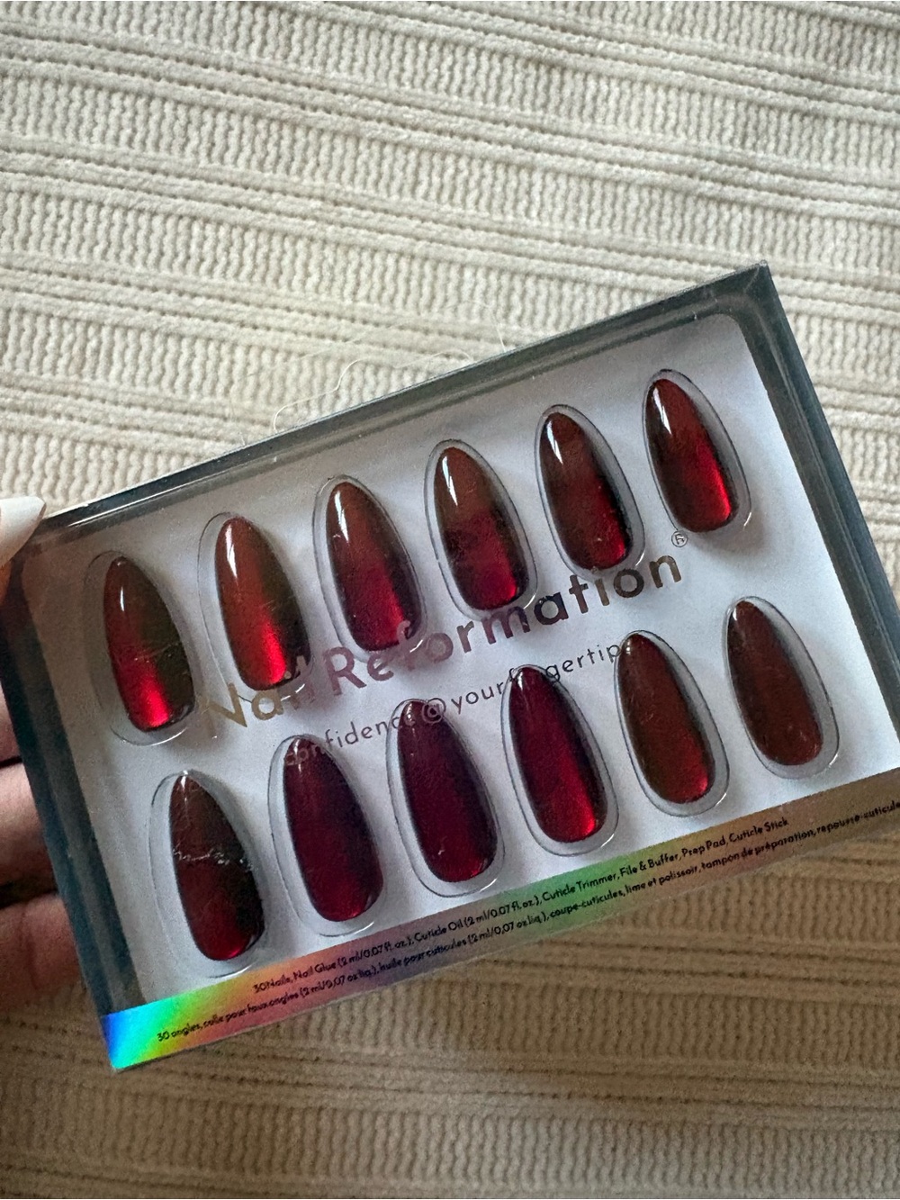 Nail Reformation Deep Cherry Red Press-On Nail Set Almond Medium